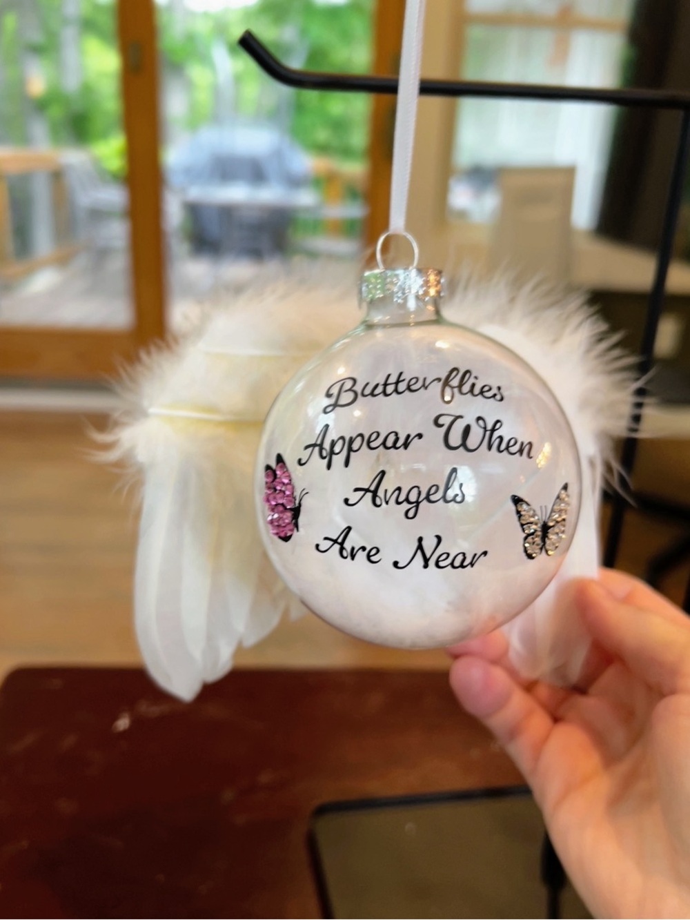 White Memorial Ornament with Butterfly Sentiment